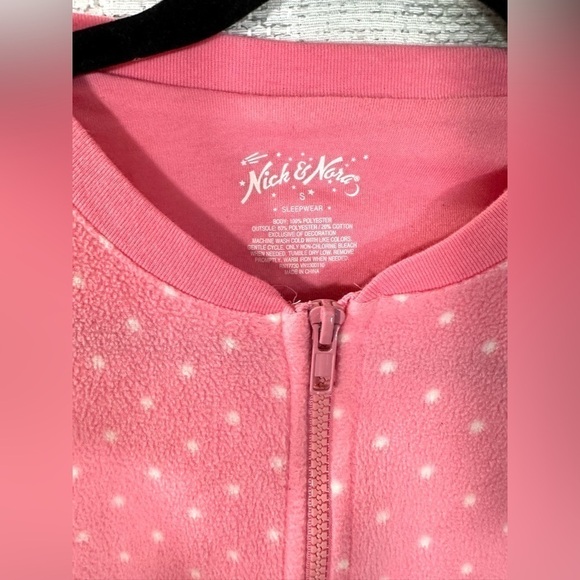Nick & Nora pink polka dot bunny slipper onesie pajamas size S - Picture 4 of 6